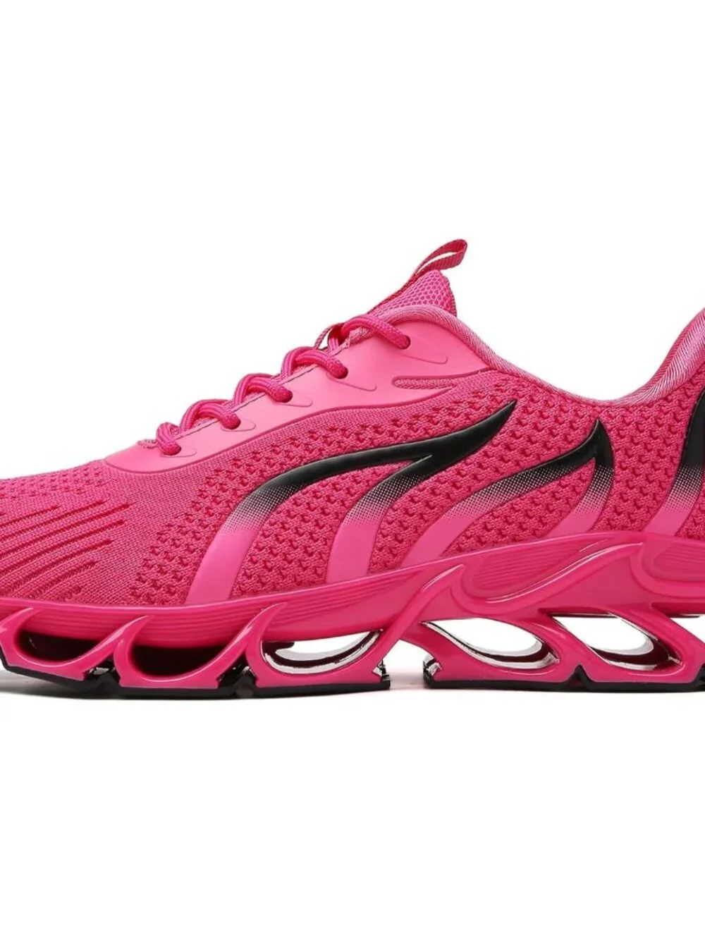 Women's Rose Red Mesh Sneakers Athletic Running Walking Shoes Lace-up